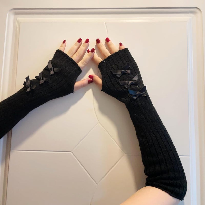 DUNKOING Cute Y2K Arm Warmers Kawaii Knitted Wrist Warmers Long Japanese Harajuku Goth Fingerless Sleeve for Women Girls - Image 5